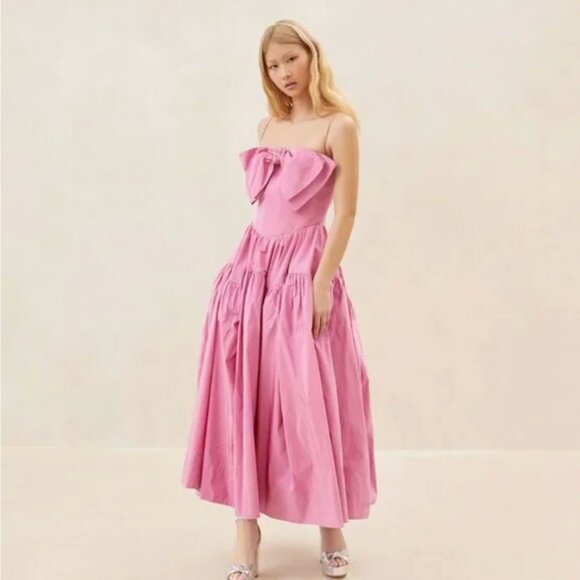 NWT Loeffler Randall: Josafina Pink Bow Midi Dress - Sz 10 - Picture 2 of 5